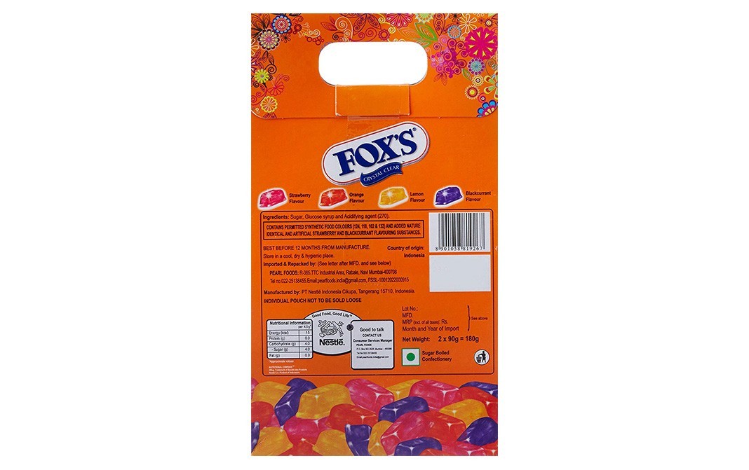 Fox'S Crystal Clear Fruits Flavours Candies   Box  180 grams
